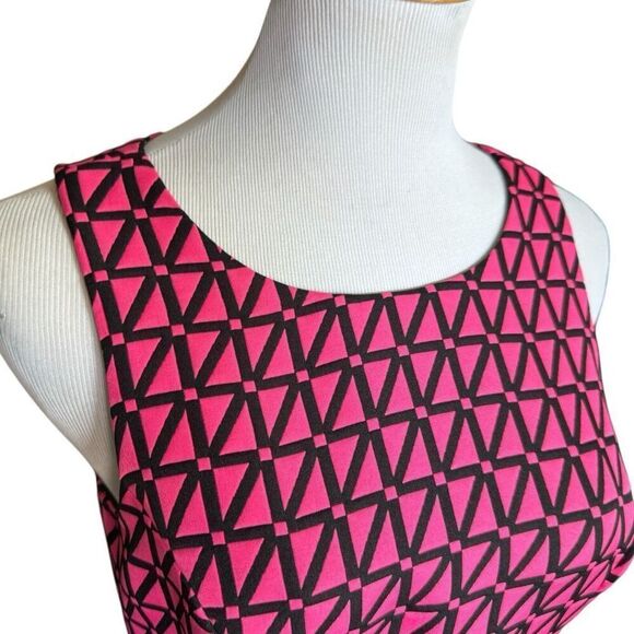 Womens Kaari Blue Hot Pink & Black Triangle Print Fit & Flare Sleeveless Dress 4 - Picture 2 of 3
